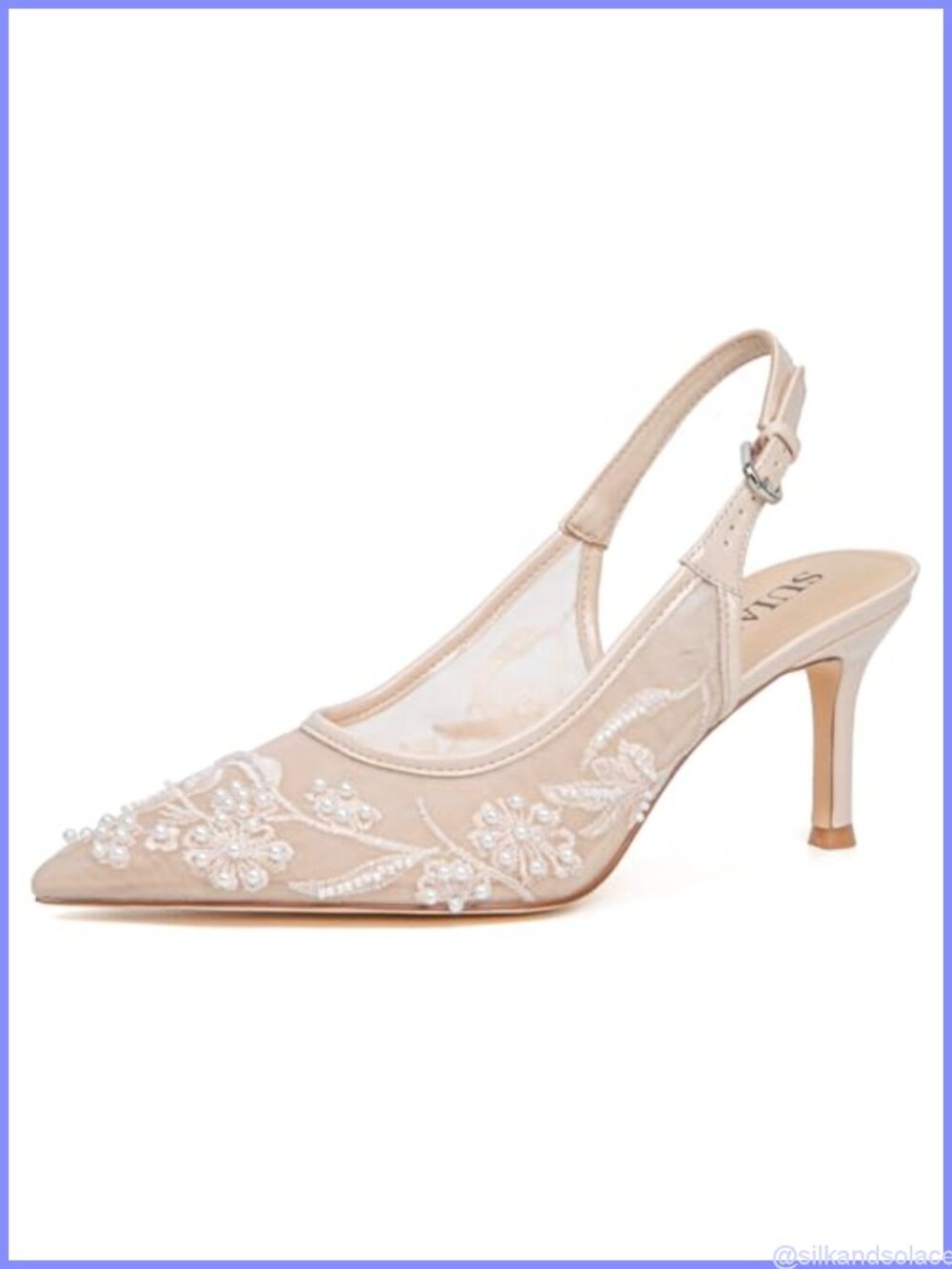Slingback Kitten Heel Wedding Pumps Bridal Lace Mesh Pointed Toe